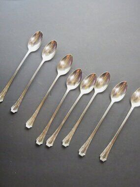 Antique Oneida Fairfield Iced Tea Spoons Set of 8 Silverplate 1920s